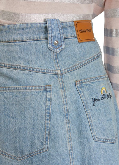 Shop Miu Miu Studded Denim Skirt In Blue Jean