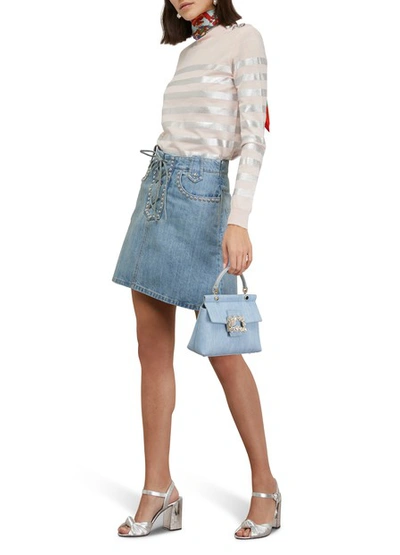 Shop Miu Miu Studded Denim Skirt In Blue Jean