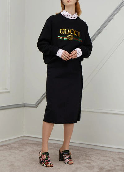 Shop Gucci Sequined Logo Sweatshirt In Black