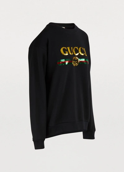 Shop Gucci Sequined Logo Sweatshirt In Black