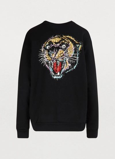 Shop Gucci Sequined Logo Sweatshirt In Black