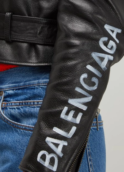 Shop Balenciaga Biker Leather Jacket In Black