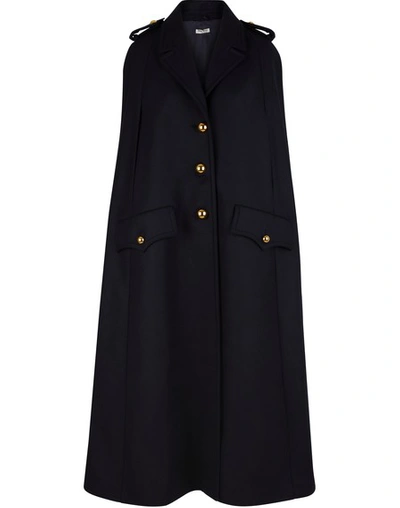 Shop Miu Miu Long Woollen Cloak In Navy/blue