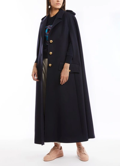 Shop Miu Miu Long Woollen Cloak In Navy/blue