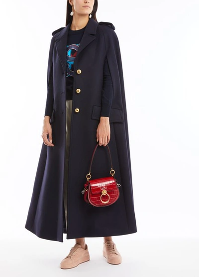 Shop Miu Miu Long Woollen Cloak In Navy/blue