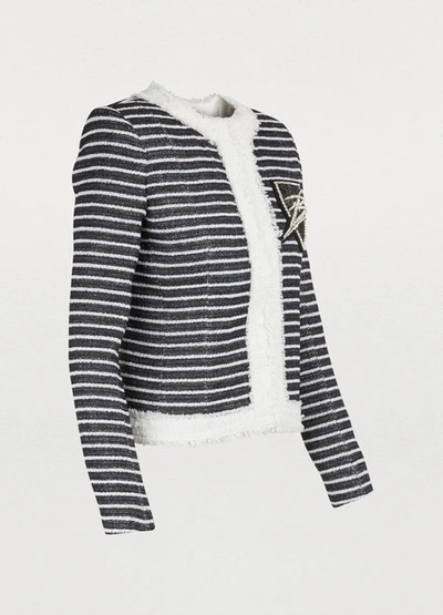 Shop Balmain Striped Jacket In Black