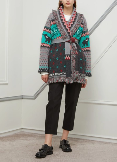 Shop Alanui Cashmere Cardigan In Macaw Green