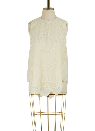 Shop Chloé Embroidered Tulle Top In Off-white
