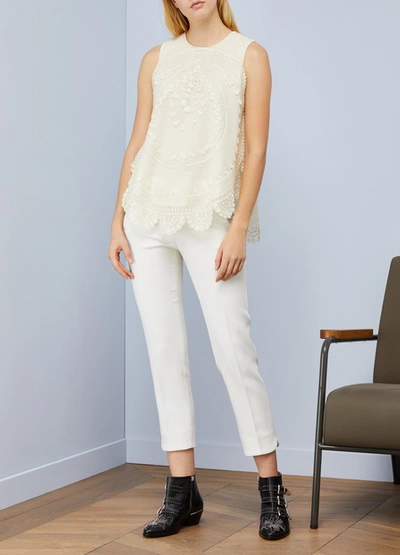Shop Chloé Embroidered Tulle Top In Off-white