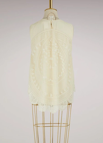 Shop Chloé Embroidered Tulle Top In Off-white