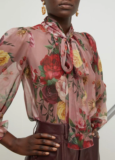 Shop Dolce & Gabbana Rose Baroque Silk Blouse