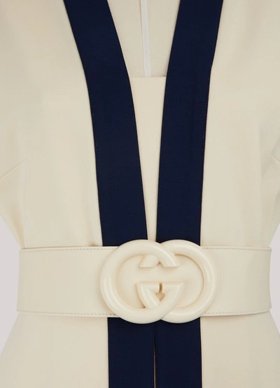 Shop Gucci Viscose Jersey Dress With Gg Belt In Almond Flower/royal Blue