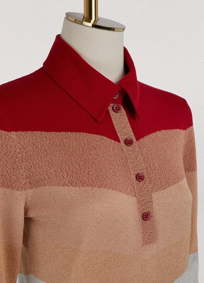 Shop Bottega Veneta Lurex Long Sleeved Polo In Red