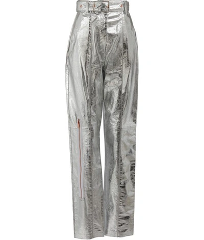 Shop Proenza Schouler Straight Leather Pants In Silver