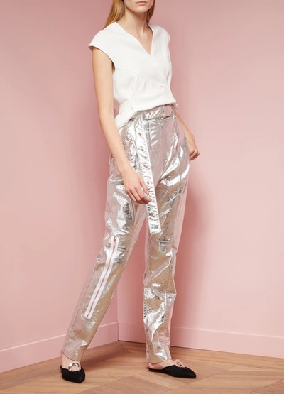 Shop Proenza Schouler Straight Leather Pants In Silver