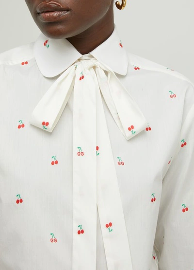 Shop Gucci Cherry Gg Shirt In Offwhite