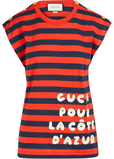 Shop Gucci Striped T-shirt In Blue Red