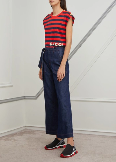 Shop Gucci Striped T-shirt In Blue Red