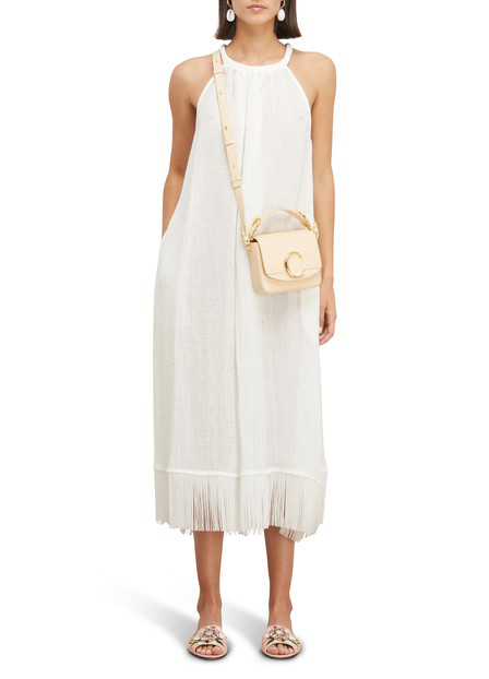 Lisa Marie Fernandez 'Ojai' Fringe Hem Linen Blend Sleeveless Dress In ...