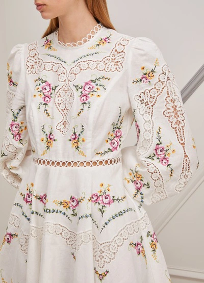 Shop Zimmermann Allia Linen-blend Dress In Off-white
