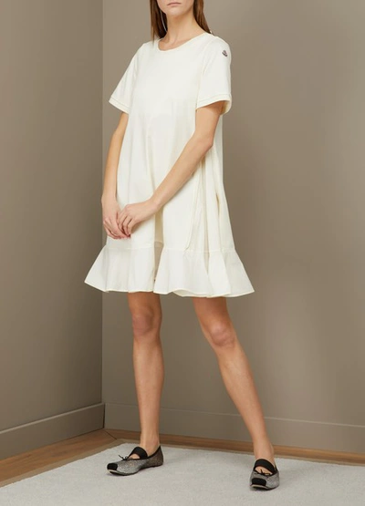 Shop Moncler Ruffled Dress In Off-white