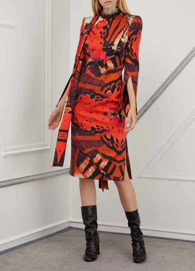 Shop Alexander Mcqueen Silk Midi Dress In 6350 - Red Ivory Black