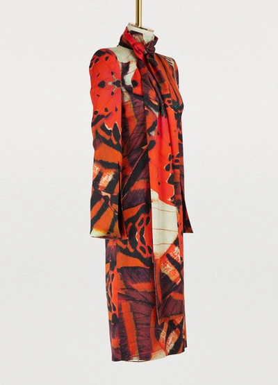Shop Alexander Mcqueen Silk Midi Dress In 6350 - Red Ivory Black