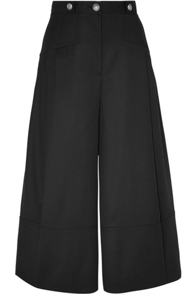 Shop Alexander Mcqueen Button-embellished Pleated Wool-crepe Culottes In Black