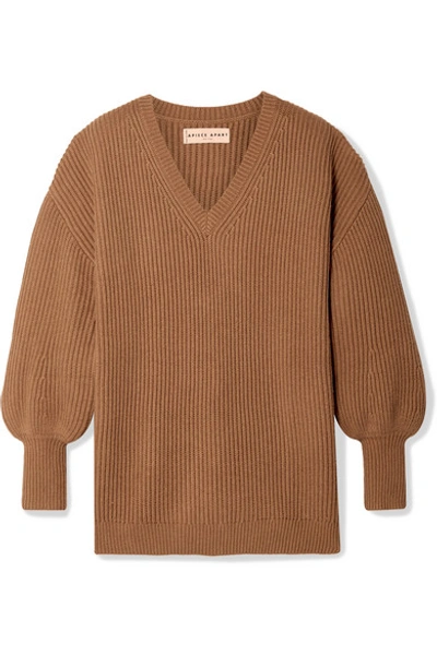 Shop Apiece Apart Napoli Oversized Ribbed Cotton And Cashmere-blend Sweater In Camel