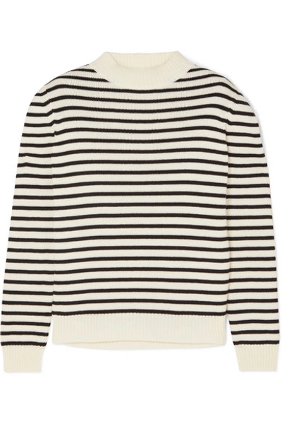 Shop Saint Laurent Striped Cotton And Wool-blend Sweater In White