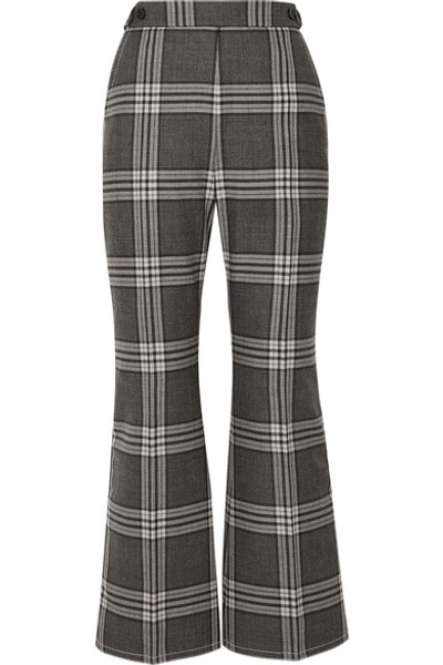 Shop Marni Cropped Checked Wool Flared Pants In Dark Gray
