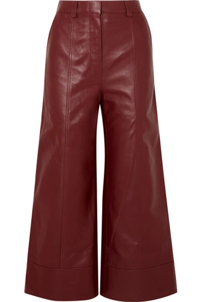 Shop Dodo Bar Or Magen Leather Wide-leg Pants In Burgundy