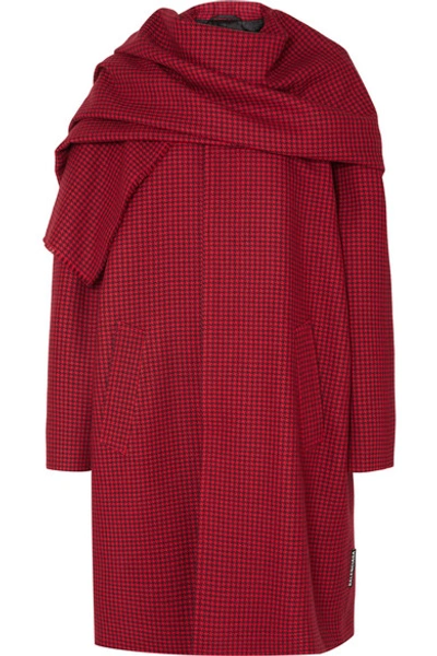 Shop Balenciaga Draped Houndstooth Wool Coat In Red