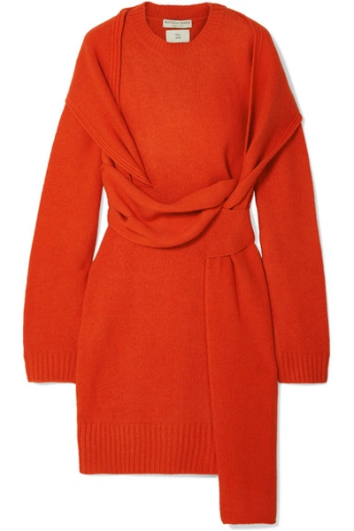 Shop Bottega Veneta Belted Wool Dress In Orange