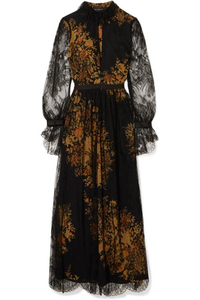 Shop Etro Floral-print Lace And Crepe Maxi Dress In Black