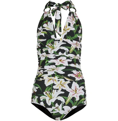 Shop Dolce & Gabbana Printed Swim Suit In Gligli Fdo.nero