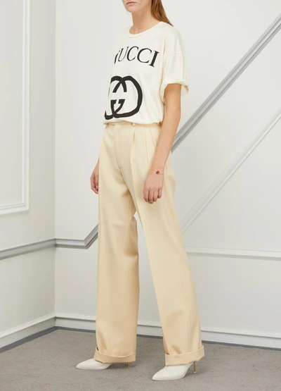 Shop Gucci Wool Pants In Milk