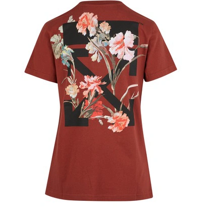 Shop Off-white Flowers T-shirt In Bordeaux