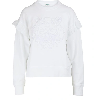 Shop Kenzo Tiger Ruffled Sweatshirt In White