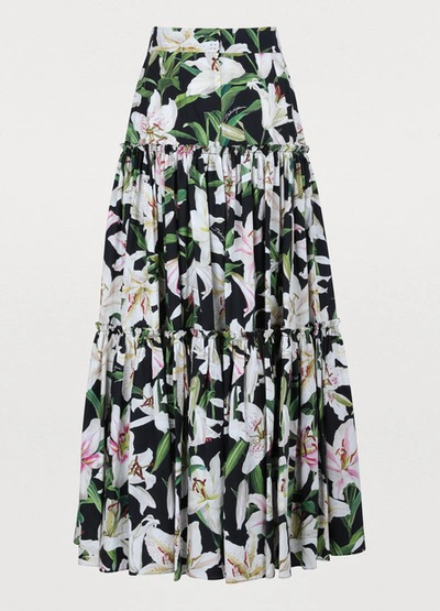 Shop Dolce & Gabbana Long Floral Print Skirt In Nero