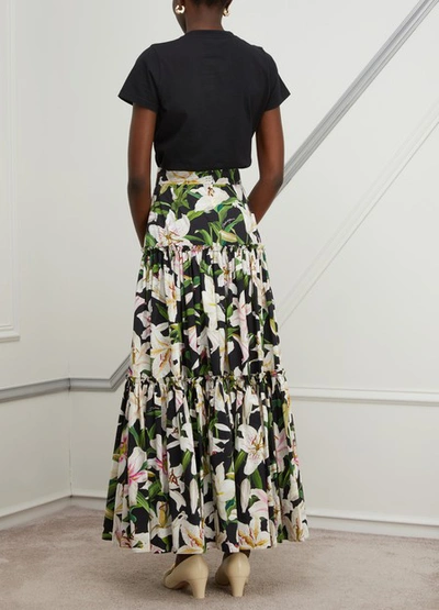 Shop Dolce & Gabbana Long Floral Print Skirt In Nero