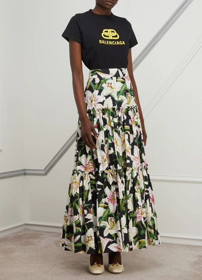 Shop Dolce & Gabbana Long Floral Print Skirt In Nero