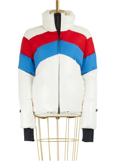 Shop Moncler Lamar Down Jacket In White/red/blue