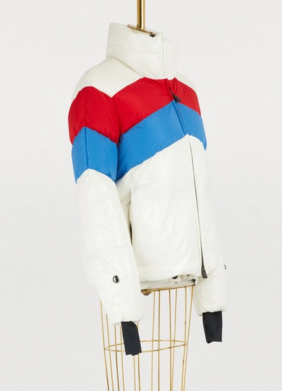 Shop Moncler Lamar Down Jacket In White/red/blue