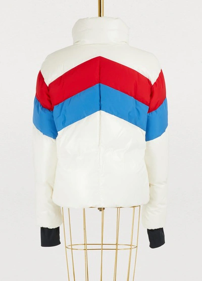 Shop Moncler Lamar Down Jacket In White/red/blue