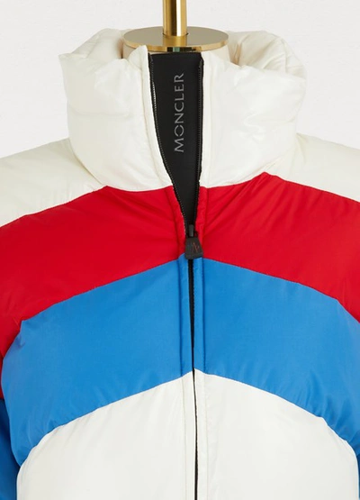 Shop Moncler Lamar Down Jacket In White/red/blue