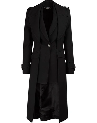 Shop Alexander Mcqueen Wool Drape Coat In 1000 Black