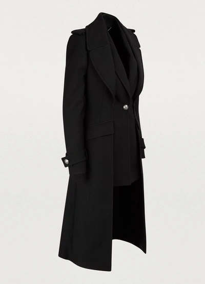Shop Alexander Mcqueen Wool Drape Coat In 1000 Black