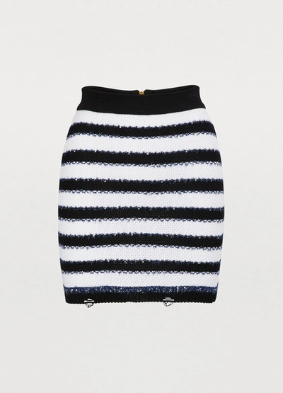Shop Balmain Short Stripy Skirt In Eab Noir/blanc