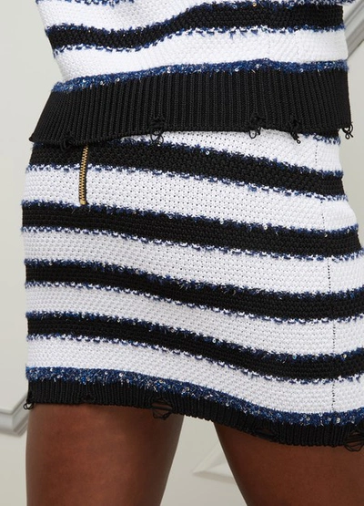 Shop Balmain Short Stripy Skirt In Eab Noir/blanc